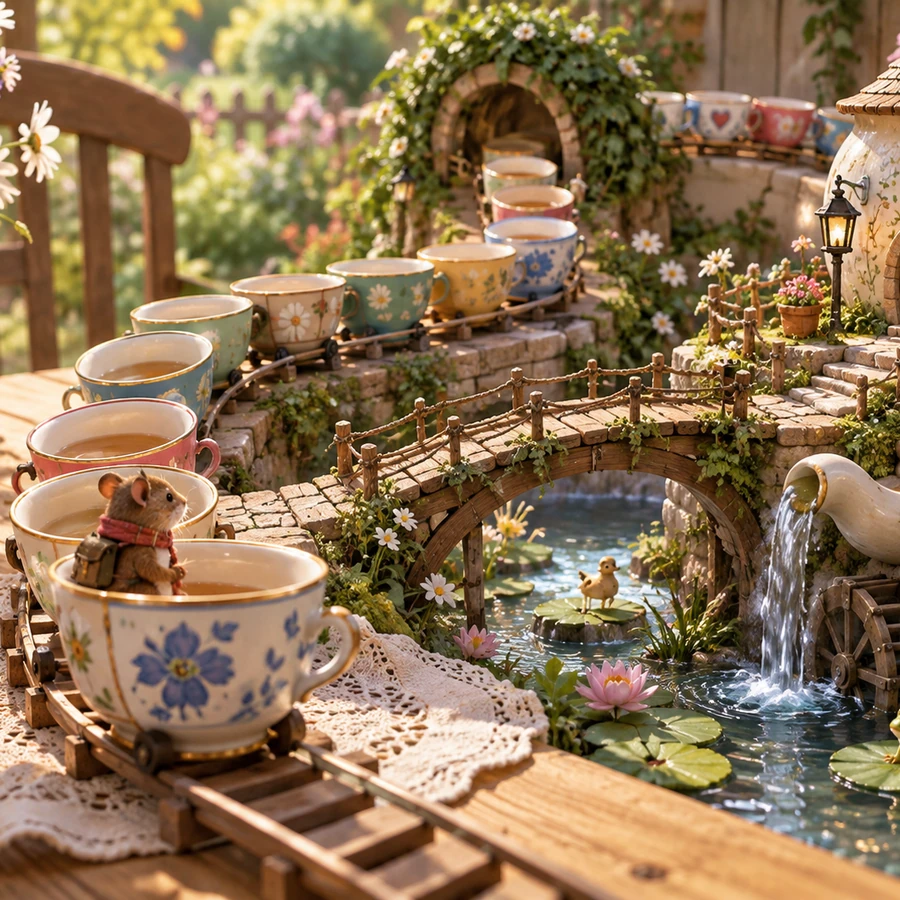 Warm illustrated waterside scene